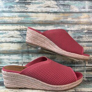 Me Too Espadrille Sandal Womens 8.5 Coral Pink Wedge Heel Open Toe Mules Slides